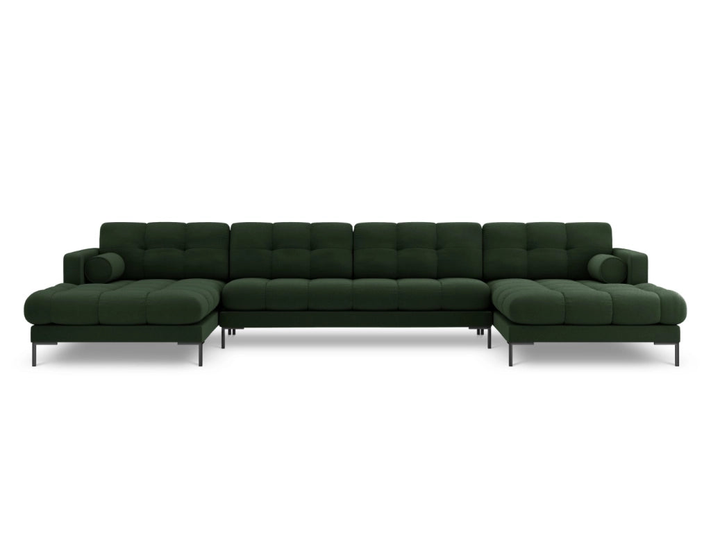 Cosmopolitan Design - Divano panoramico "Bali" 7 posti in tessuto strutturato verde scuro 