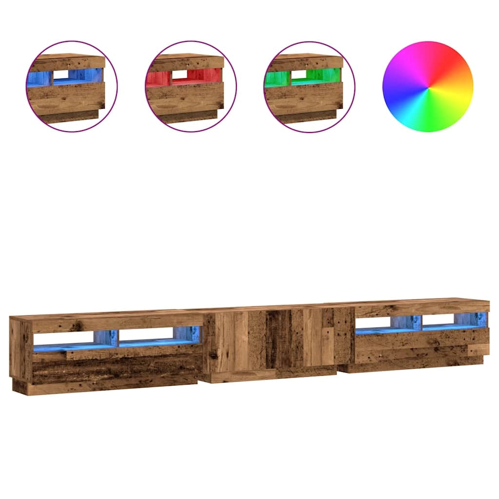 Set di 3 mobili porta TV con luci a LED ampia capacità di contenimento 300 x 35 x 40 cm legno composito finitura effetto legno anticato 02_0055889