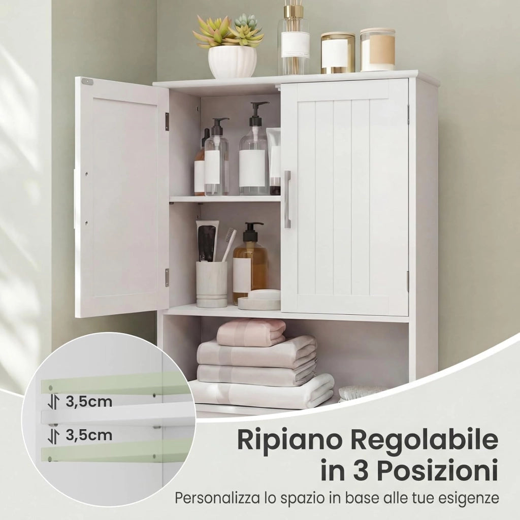 Mobile da Bagno Sopra WC 169 cm, Scaffale Salvaspazio con Doppie Ante e Ripiano Regolabile, Mobiletto Moderno in Legno per Bagni Piccoli e Lavenderia, 62 x 23 x 169 cm