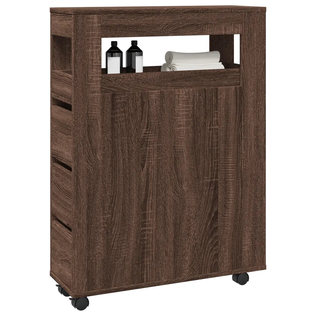 vidaXL Mobile da Bagno Stretto con Ruote Rovere Marrone in Truciolato