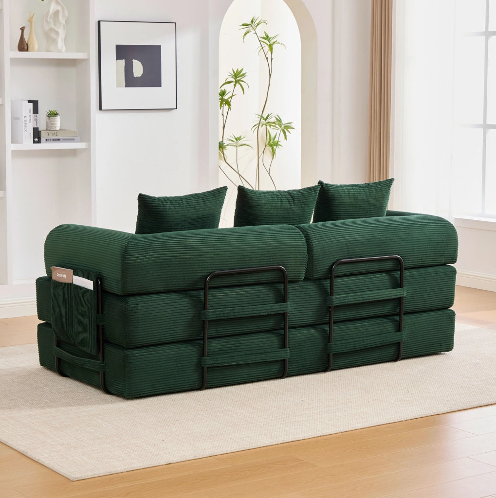 Divano modulare 200x94 cm in velluto a coste verde smeraldo con 3 cuscini