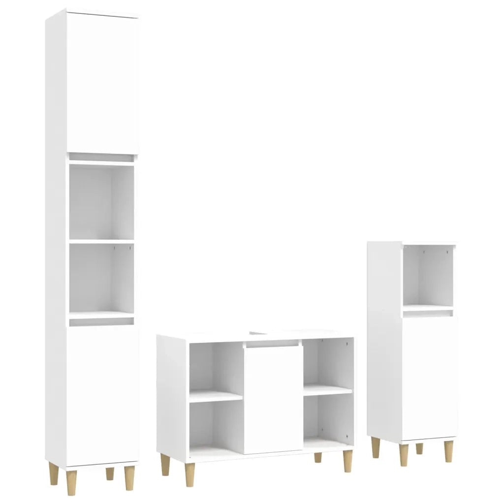 Set Mobili da Bagno | Armadio da bagno 3 pz Bianco in Legno Multistrato