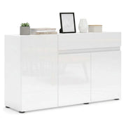 Credenza Deodata, Buffet da soggiorno, Madia da salotto, Dispensa da cucina, Made in Italy, 135x38h79 cm, Bianco lucido