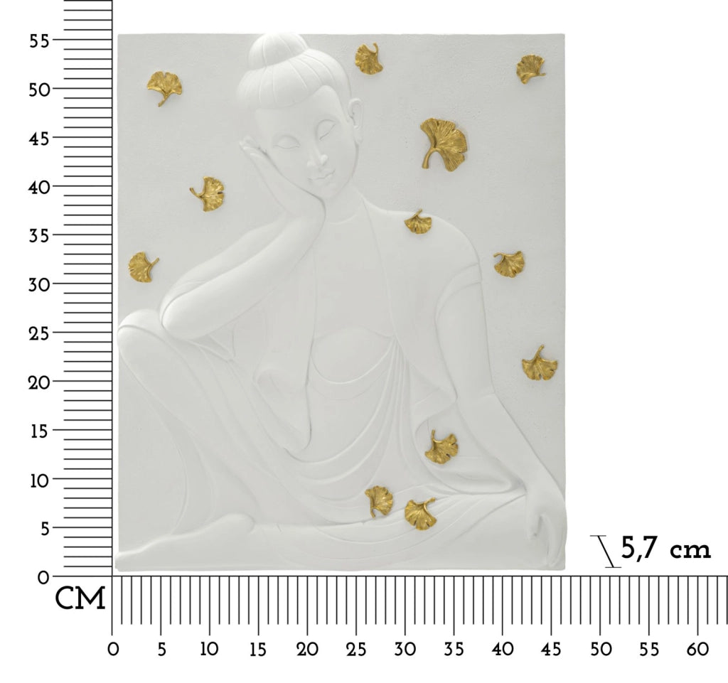 Pannello Buddha 46x5,7x55,5 cm in Resina Bianco e Oro