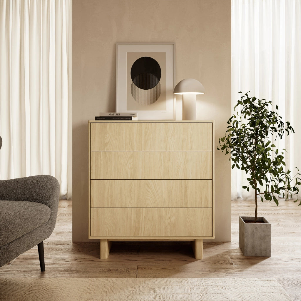 Madia Hasavato, Credenza 4 Cassetti, 94x38x104h cm Marrone Rovere