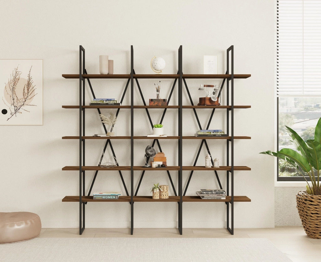 Biblioteca Perletto, Libreria 5 Ripiani, 160x26x160h cm Marrone Noce