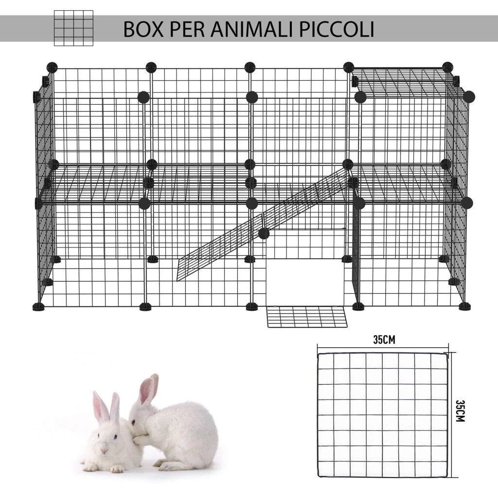 Recinto per Roditori Topini Criceti Recinzione Rete Gabbia 36 Pezzi 146x73x73 cm  Nero