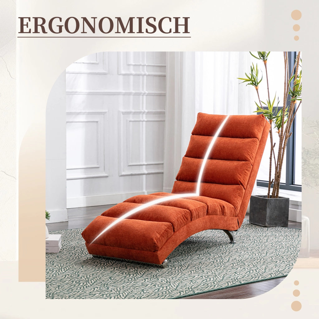Chaise Longue Massaggiante Fissa 140° con Vibrazione Delicata e Tasca Laterale; Supporto Totale in Lino Arancione