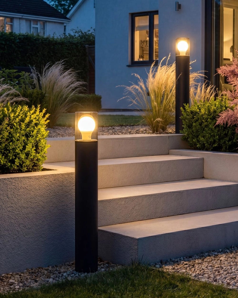 Set di 2 lampioni da giardino in alluminio nero, 60 cm, lampade da vialetto, illuminazione da esterno, design moderno