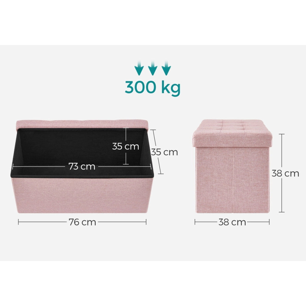 Panca contenitore pieghevole rosa in tessuto effetto lino