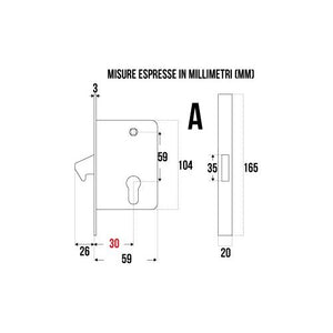 SERRATURA DA INFILARE PER PORTE SCORREVOLI FRONTALE MM. 20