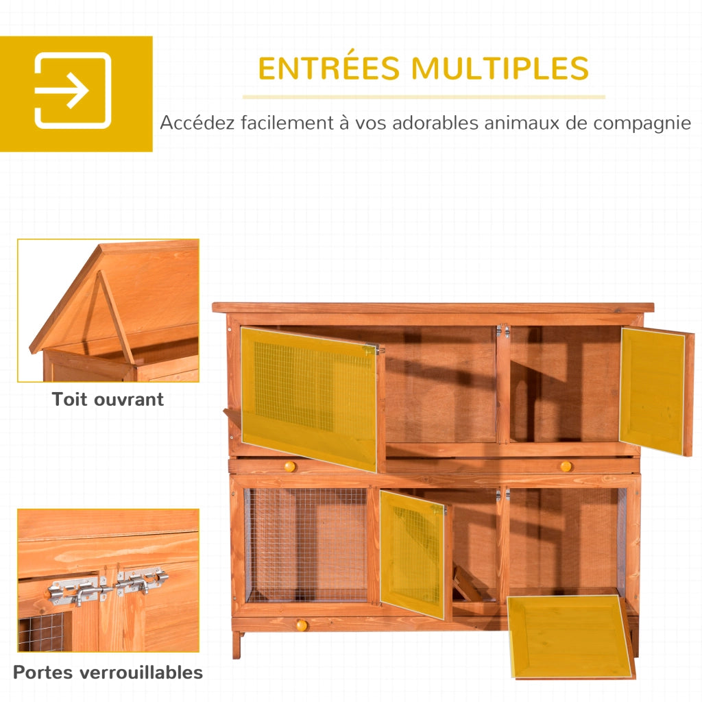 Gabbia per conigli pollaio in legno di pino grande 2 piani con rastrelliera ¨C Minimal ¨C 120x48x100 cm