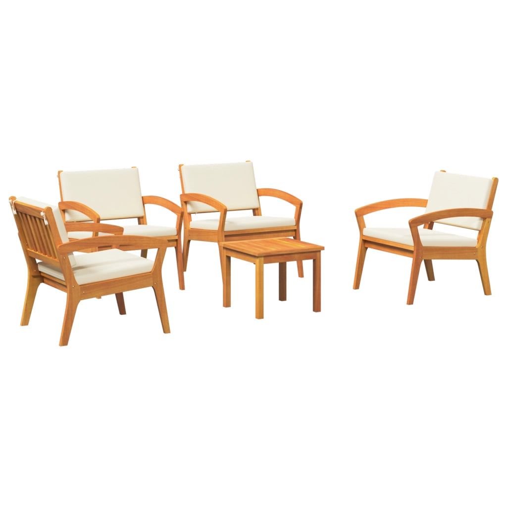 Set Bistro da 5 Pezzi con Cuscini in Legno Solido di Acacia