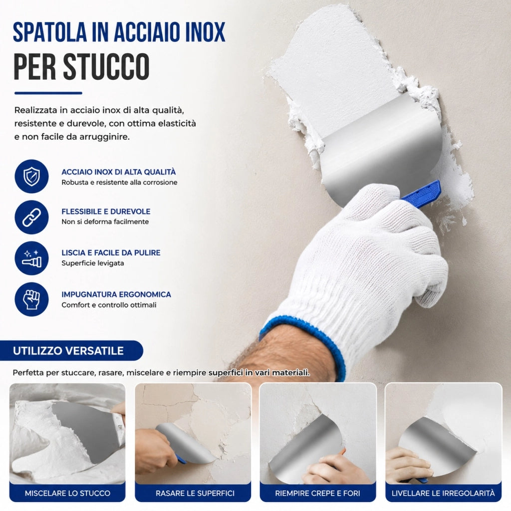 Set 4 Spatole Giapponesi Acciaio Flessibile 42/60/85/140 mm 61089