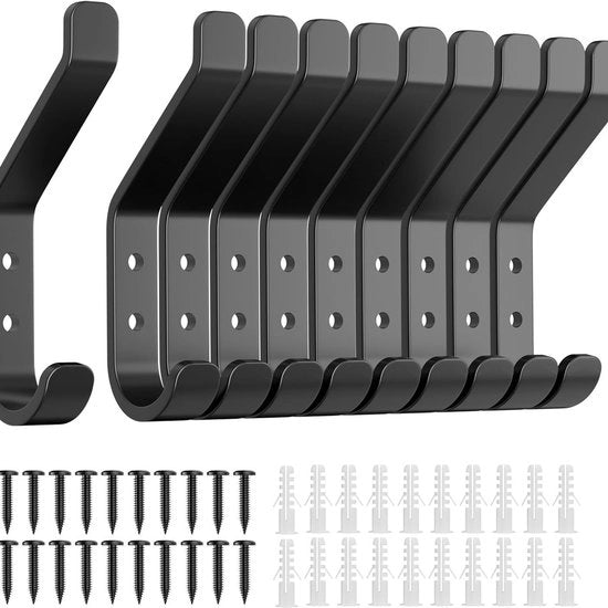 Pacchetto di 10 ganci per abiti e ganci a viti, adatti per pannelli assorbenti del rumore, camere da letto, salotti, bagni, armadi, giacche, cappelli, ecc., in metallo.
