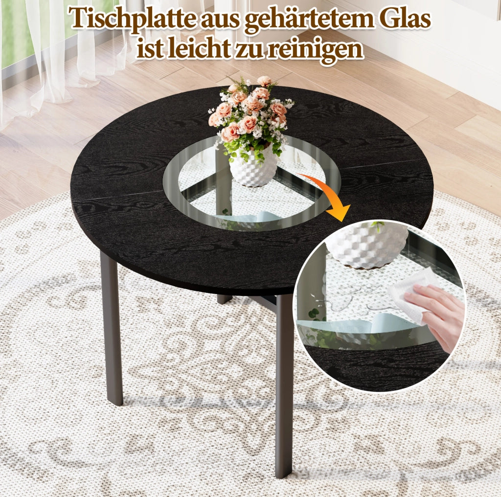 Tavolo da pranzo rotondo ?100 cm in MDF e metallo con vetro grigio; nero