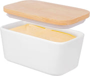 Vasetto ceramico per burro con coperchio in legno, capacità 250 g, vasetto per burro vintage in ceramica.