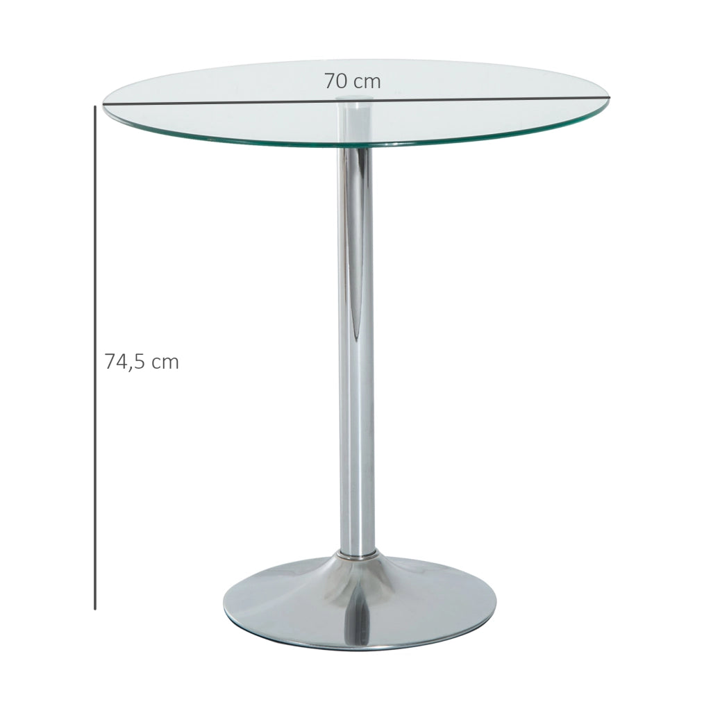 Tavolo da pranzo rotondo con piano in vetro e gambe in metallo ¨C Zephmum ¨C Argento