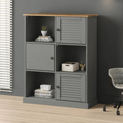Libreria-Scaffale per Libri-Mobile di Stoccaggio VIGO 90x35x114,5 cm in Legno Massello di Pino Grigio