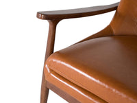 Poltrona moderna in legno e PU marrone con dettagli dorati