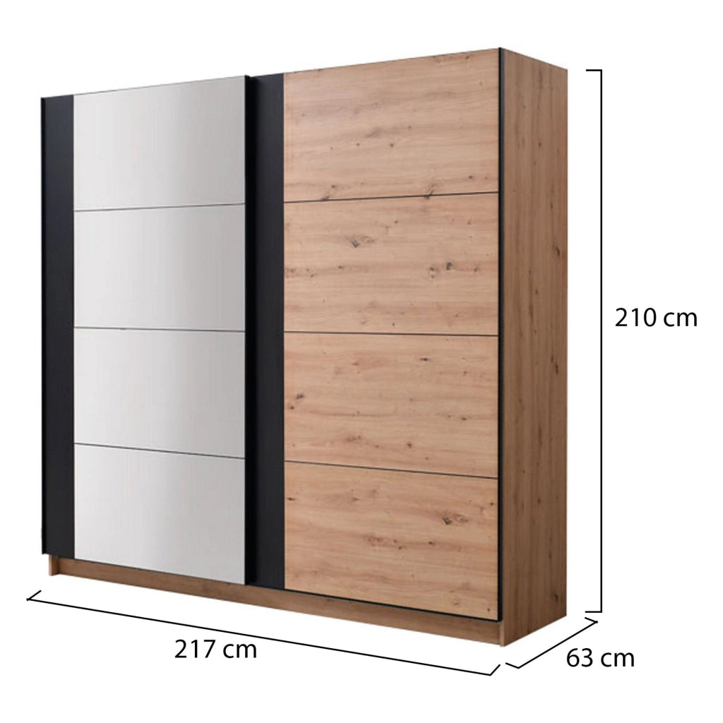 Armadio Camera da Letto Gandino, Guardaroba Grande Appendiabiti, 217x210h cm Marrone Rovere Nodi