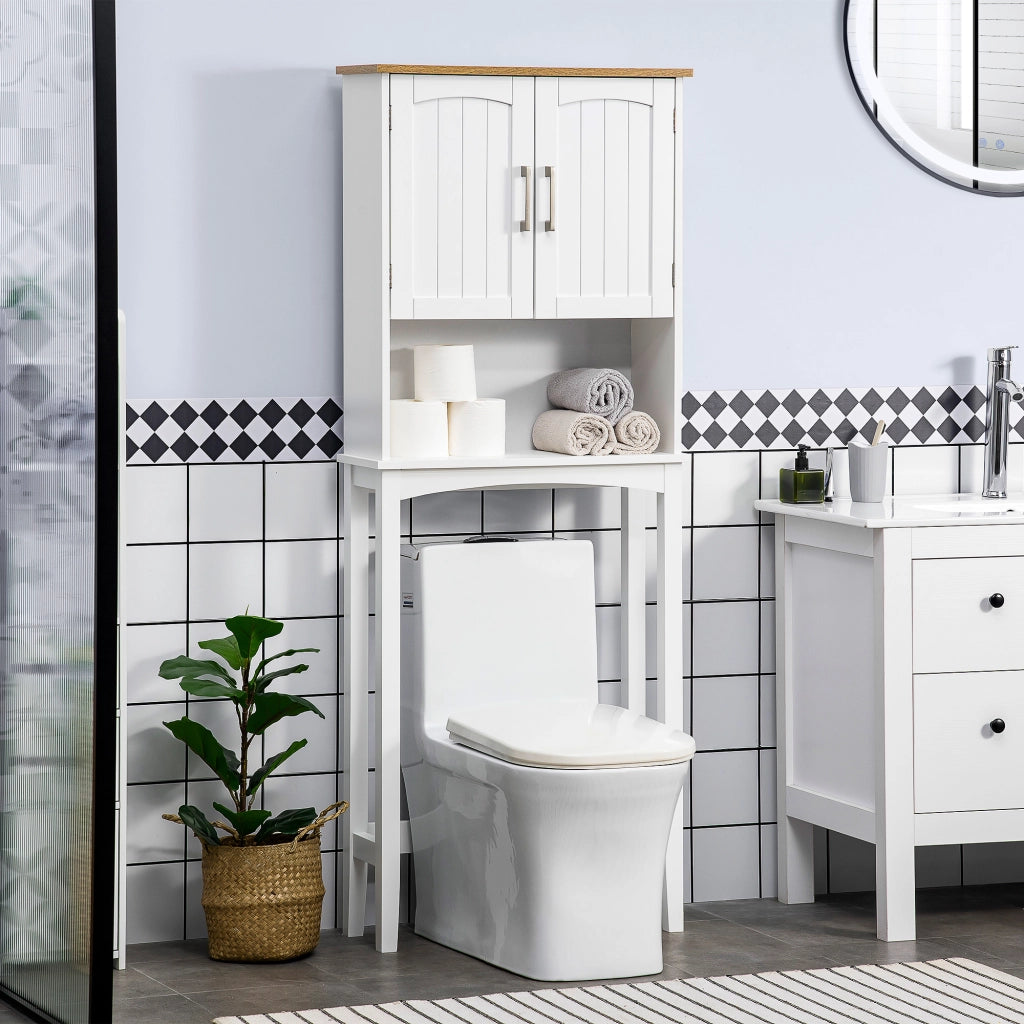 Mobiletto Alto per Lavatrice con Ripiano Aggiustabile sopra WC ¨C Zephmum ¨C Bianco 64x22x165 cm