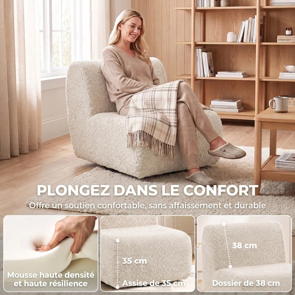 Fauteuil de Salon Pivotant 360° Canapé 1 Place en Chenille Beige