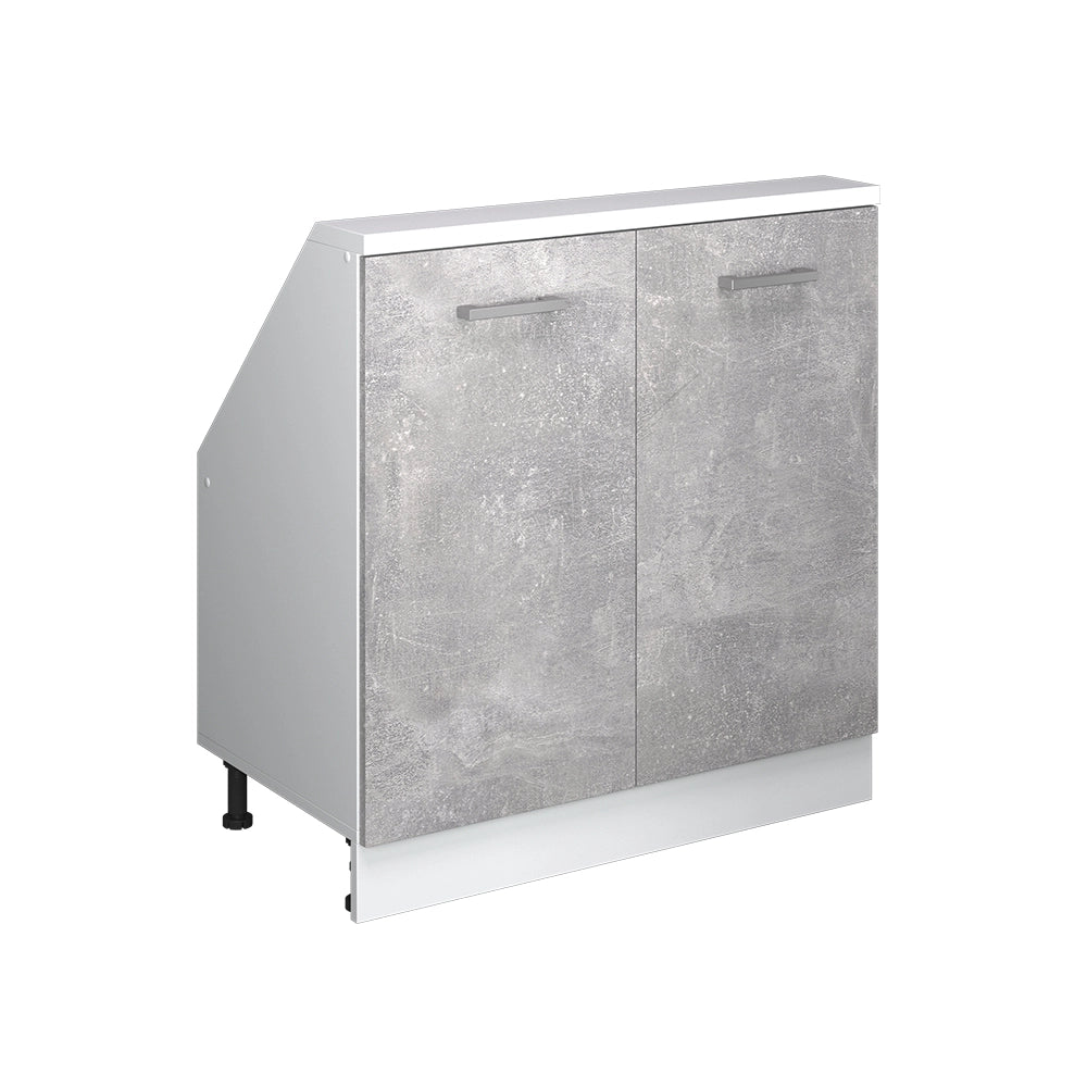Mobile cucina sottotetto R-Line Calcestruzzo/Bianco 80 cm con 2 porte Vicco