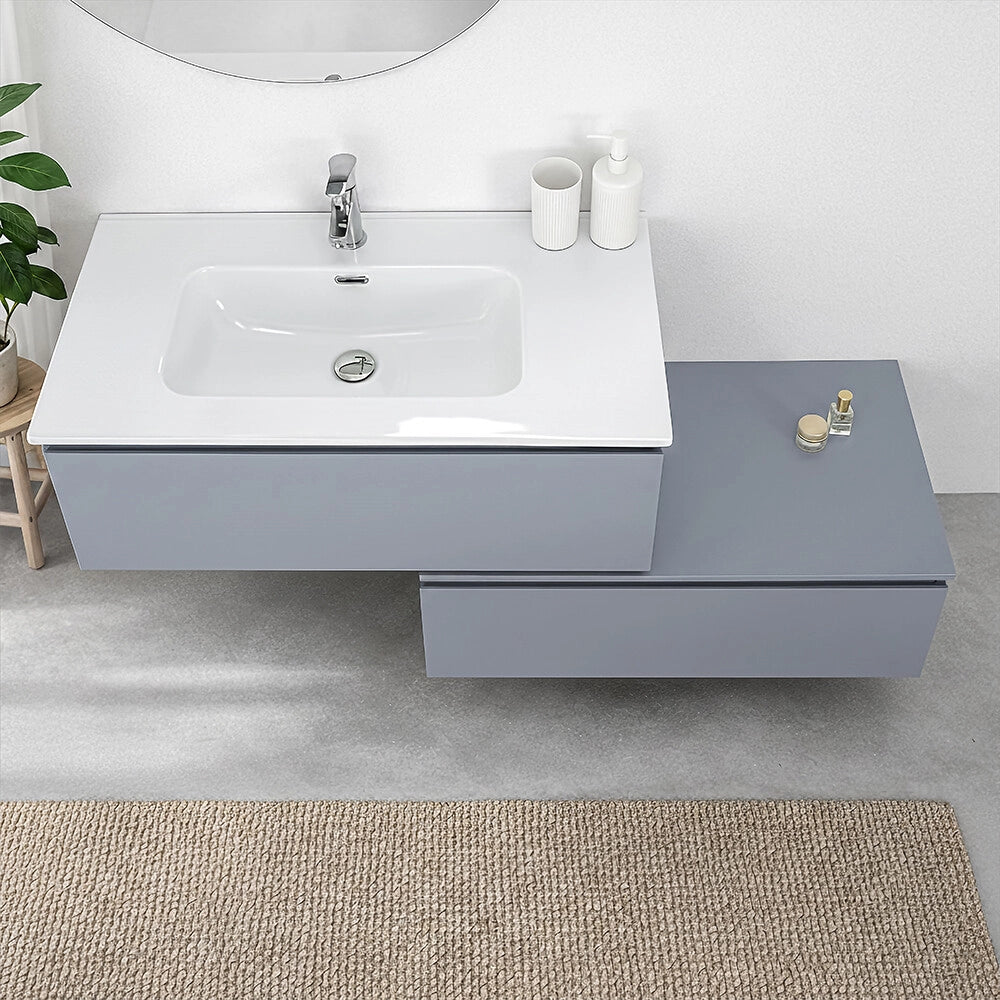 Mobile bagno sospeso 90 cm azzurro con lavabo integrato e cassetto Nuvola