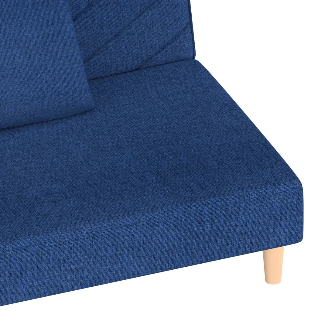 Divano Letto a 2 Posti con 2 Cuscini Blu in Tessuto 375893