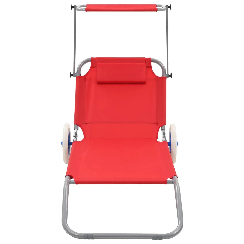 Lettino prendisole pieghevole sedia a sdraio letto da giardino mobili da giardino con baldacchino e ruote acciaio rosso 02_0012826
