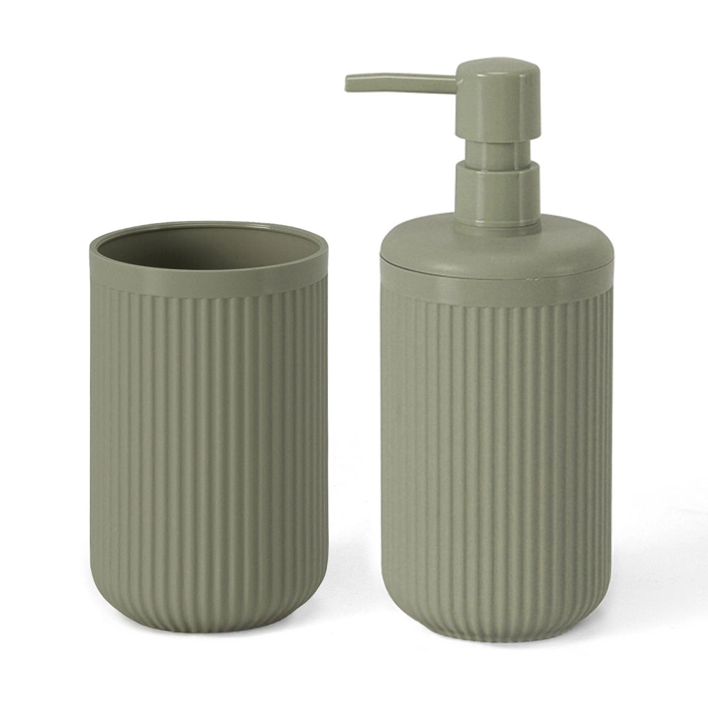 Set accessori bagno 2 pz con dispenser e portaspazzolino verde cannettato Arizona