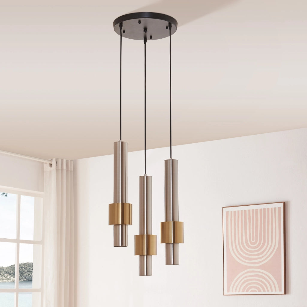 Lampada a Sospensione Lulled in Metallo con 3 Paralumi - Argento / Oro lux.pro