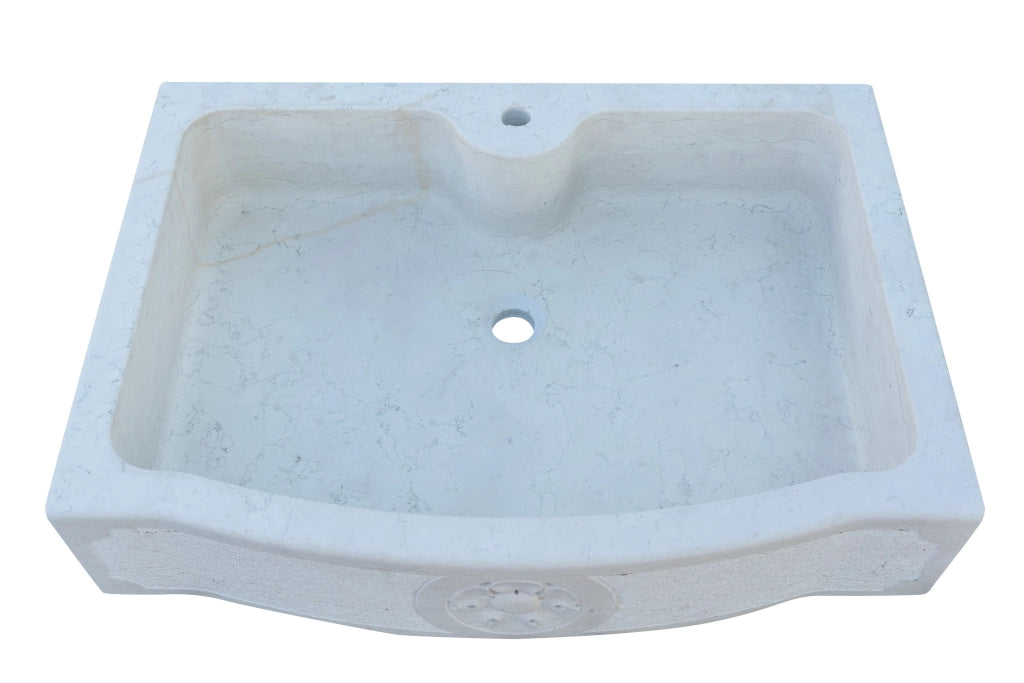 Biscottini Acquaio in marmo bianco L90xPR65xH19.5 cm Vasca realizzata completamente