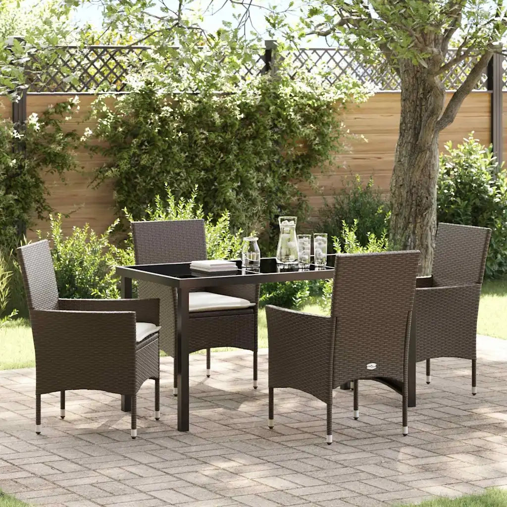 Set da Pranzo per Giardino con cuscino 5 pcs Marrone polyrattan 3379781