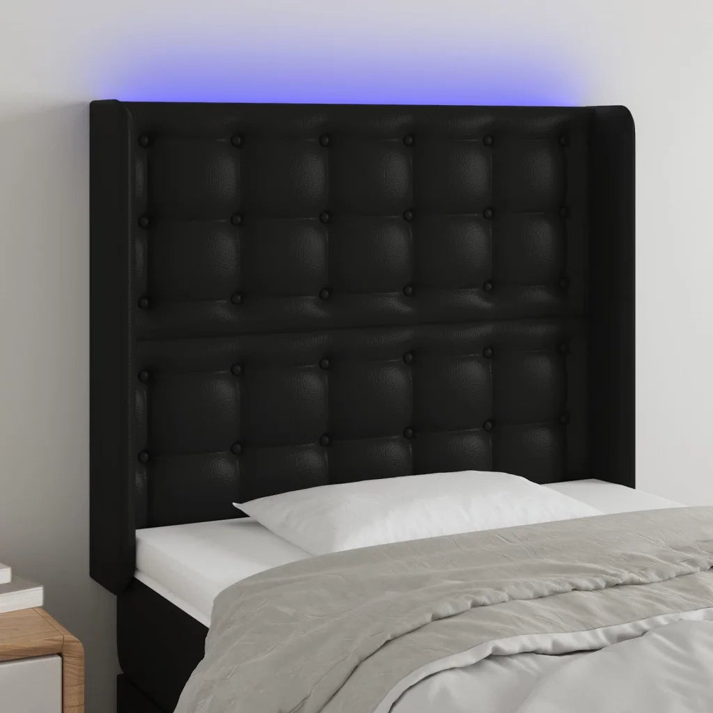 Testiera | Testata a LED Nera 83x16x118/128 cm in Similpelle