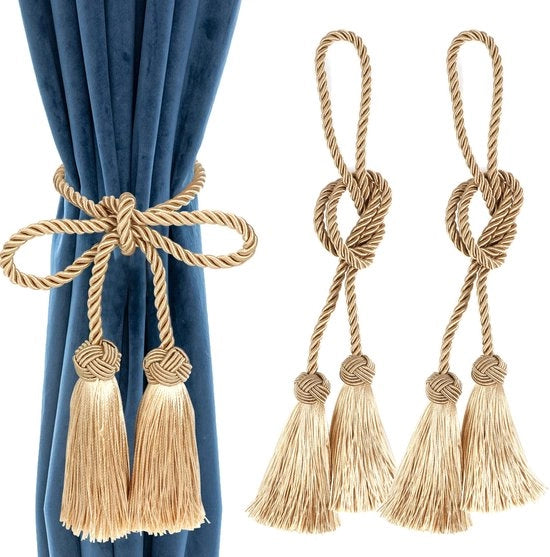 2 pezzi di corda per tende boho decorativa, cotone mano a mano, senza forature, maniglie per tende con pennelli, corda per tende e pennelli, nastri per tende, stile naturale