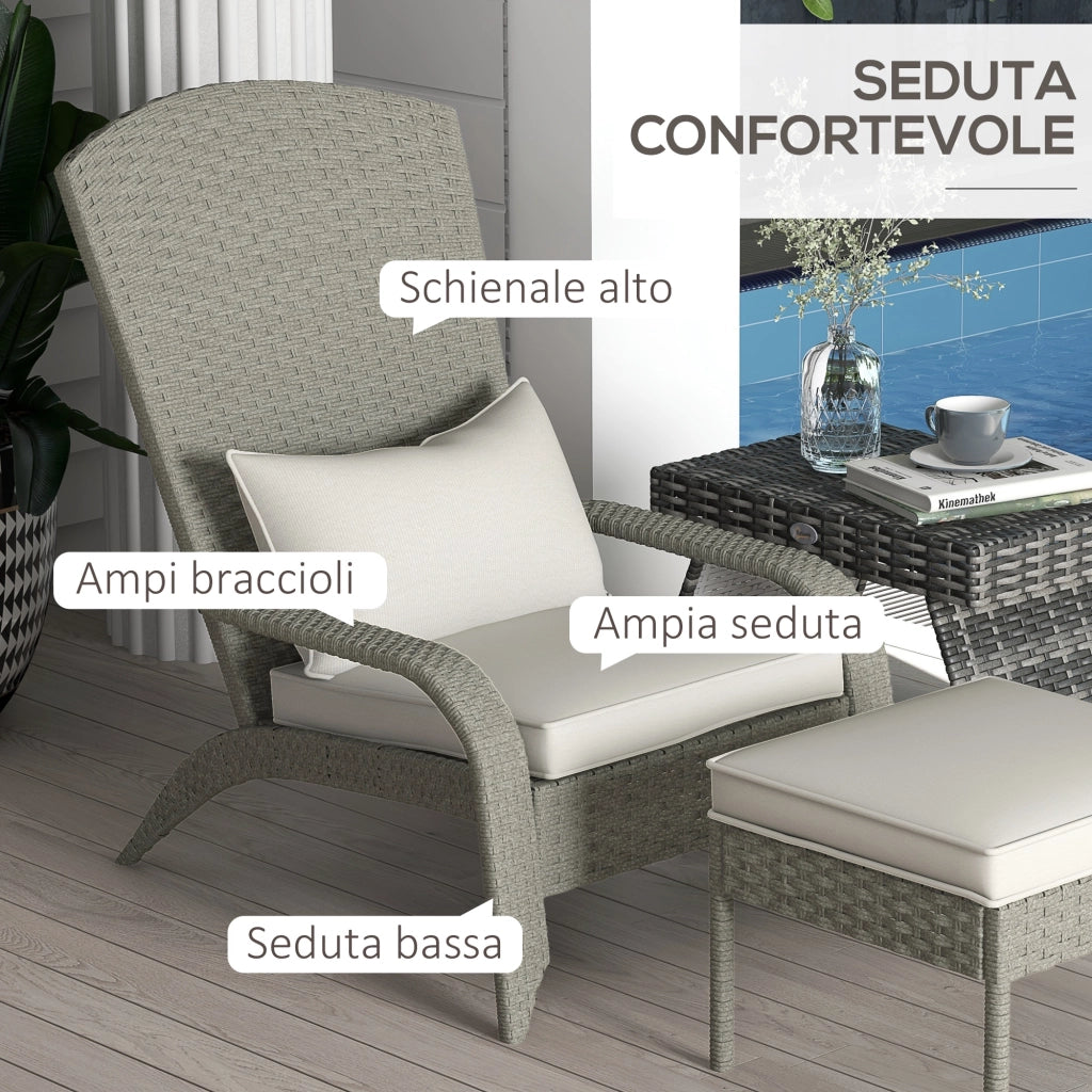 Sedia da Giardino con Poggiapiedi e Cuscini ¨C zephmum ¨C Rattan, Acciaio, Grigio e Crema, 64x82x89 cm