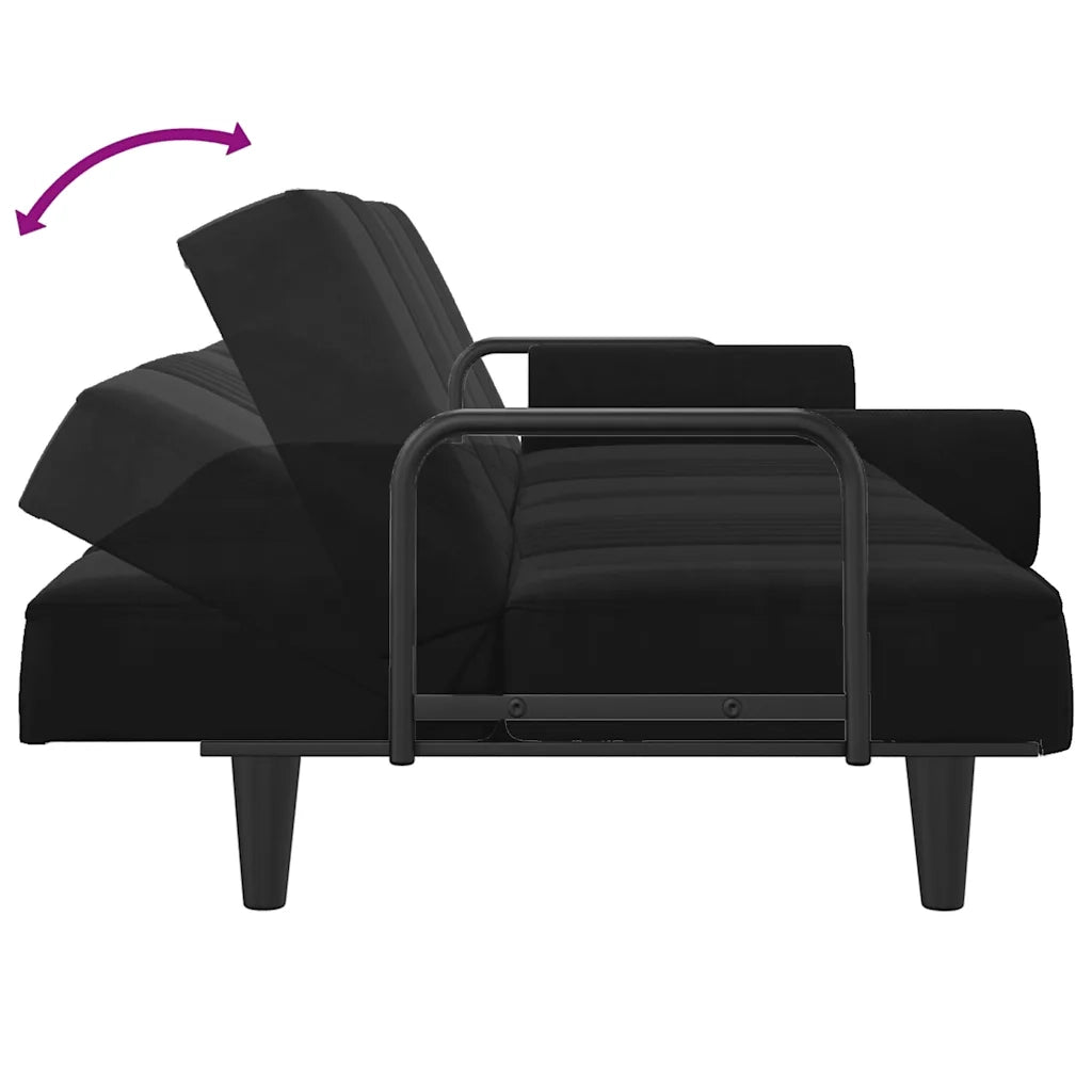 Divano Letto con Braccioli Nero in Velluto 351898