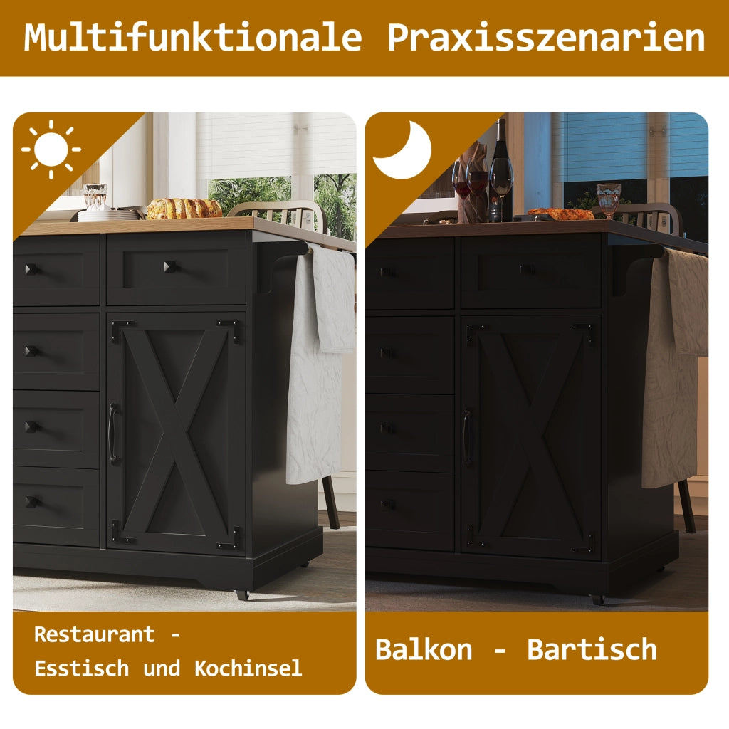 CARRELLO SERVIZIO PIEGHEVOLE 147x70x93 cm Nero MDF e Metallo
