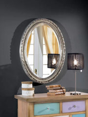 Mobili2g - specchiera in foglia argento ovale- misure: 62 x 82 x 5