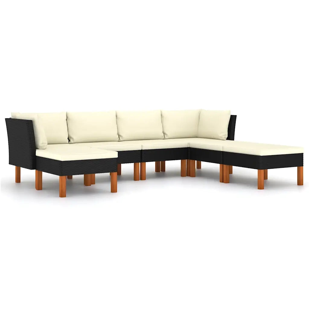 Set Divani da Giardino 7 pz | Set Salotto da Giardino con Cuscini in Polyrattan Nero