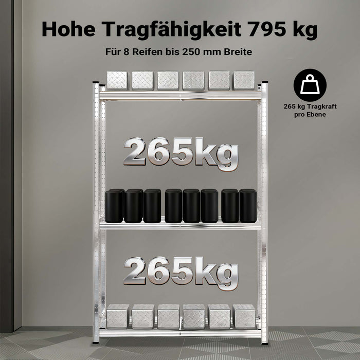 Scaffale portagomme fino a 795 kg 180x120x40cm per 8 pneumatici Per officina gommista