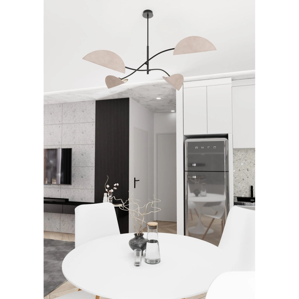 Lampada a sospensione Lotus in acciaio nero e velluto grigio