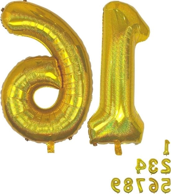 Decorazione di Festa 16° Compleanno Pallone XXL Foglia di Glitter Oro - 16 Numero - 16 Anni - Elio - Decorazione Ragazzo Ragazza