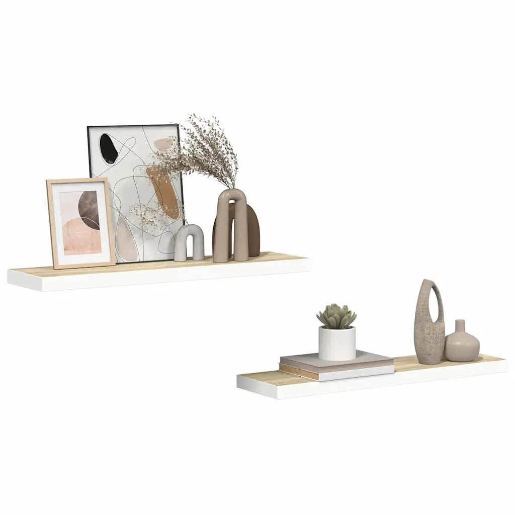 Scaffali a Parete 2 pz Rovere e Bianco 80x23,5x3,8 cm in MDF cod mxl 33658