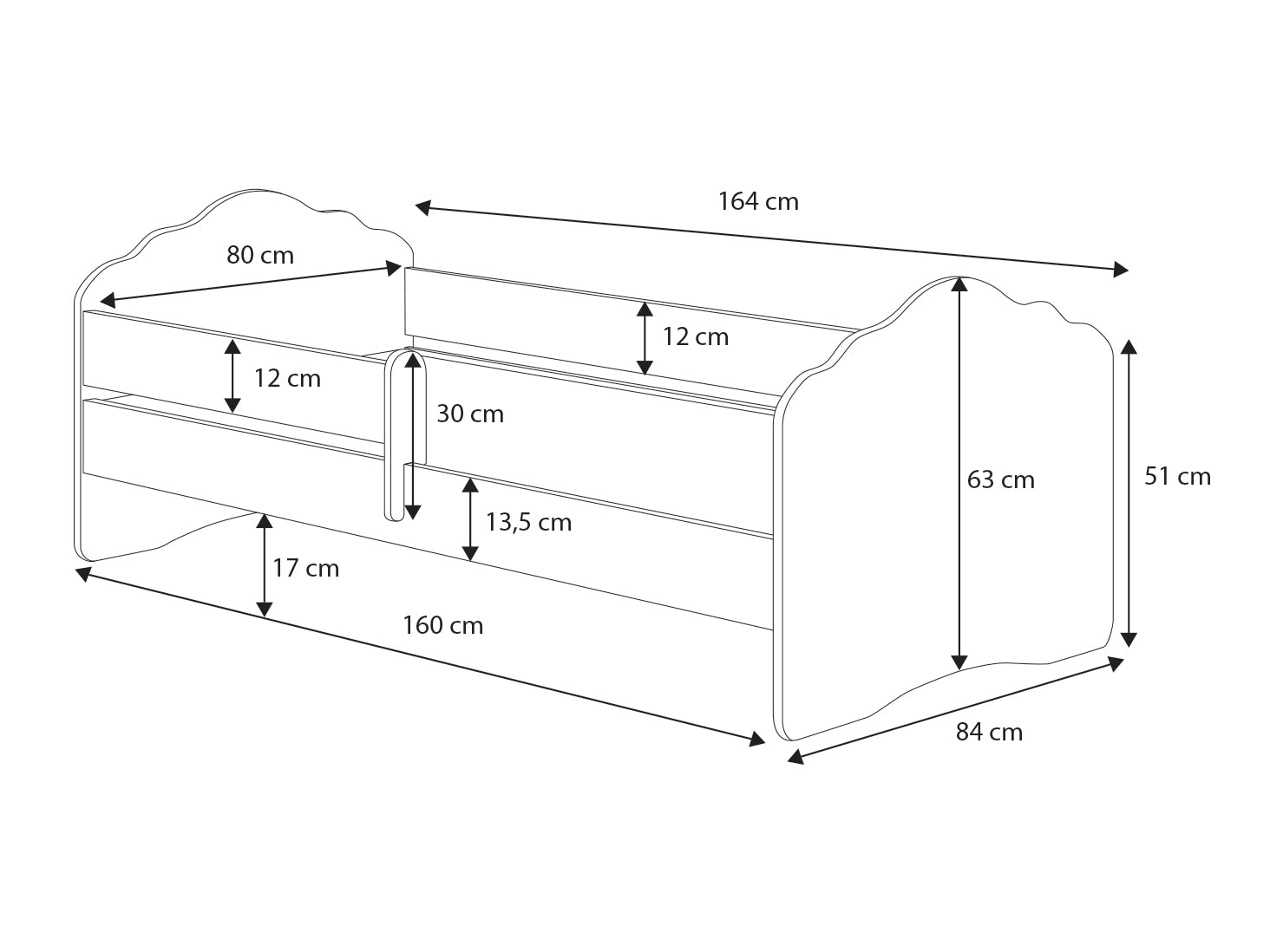 Letto singolo FALA 160x80 con cassetto e materasso - Bianco