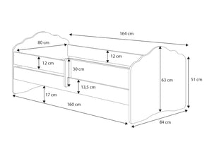 Letto singolo FALA 160x80 con cassetto e materasso - Bianco
