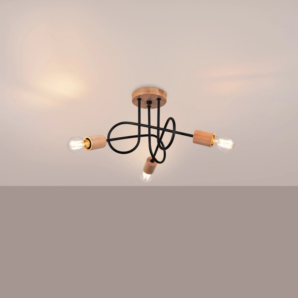 Plafoniera loft anello BRAZZA Pure Lume nera legno 3xE27