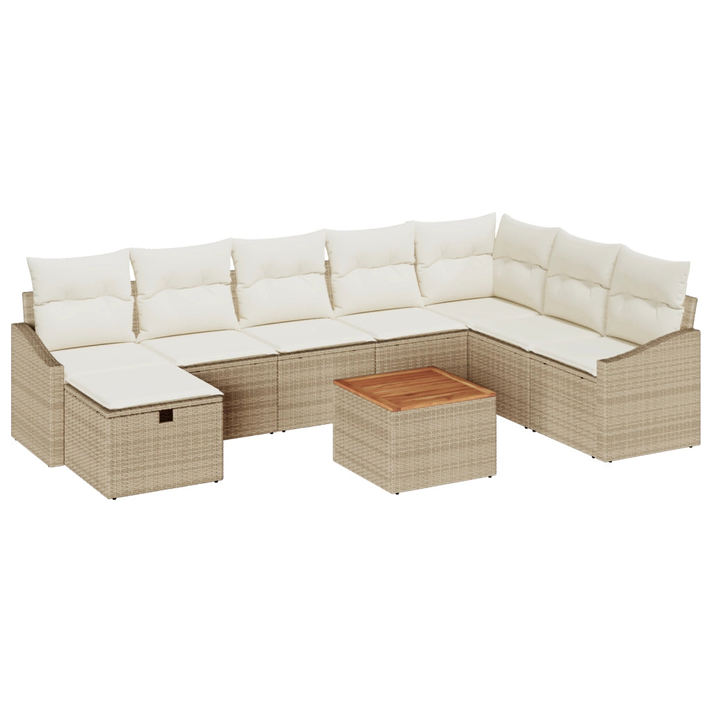 Set di divani da giardino 9 pezzi con cuscini beige in polyrattan